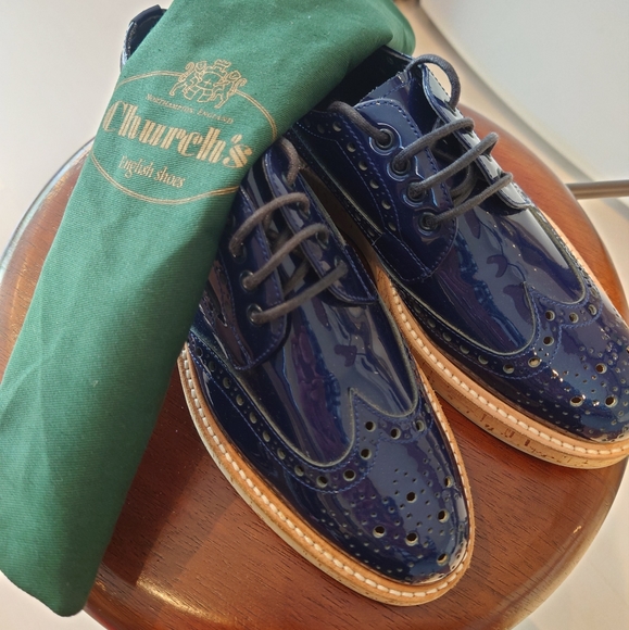 Church's patent leather navy loafers Oxford sz 36 - Picture 2 of 10